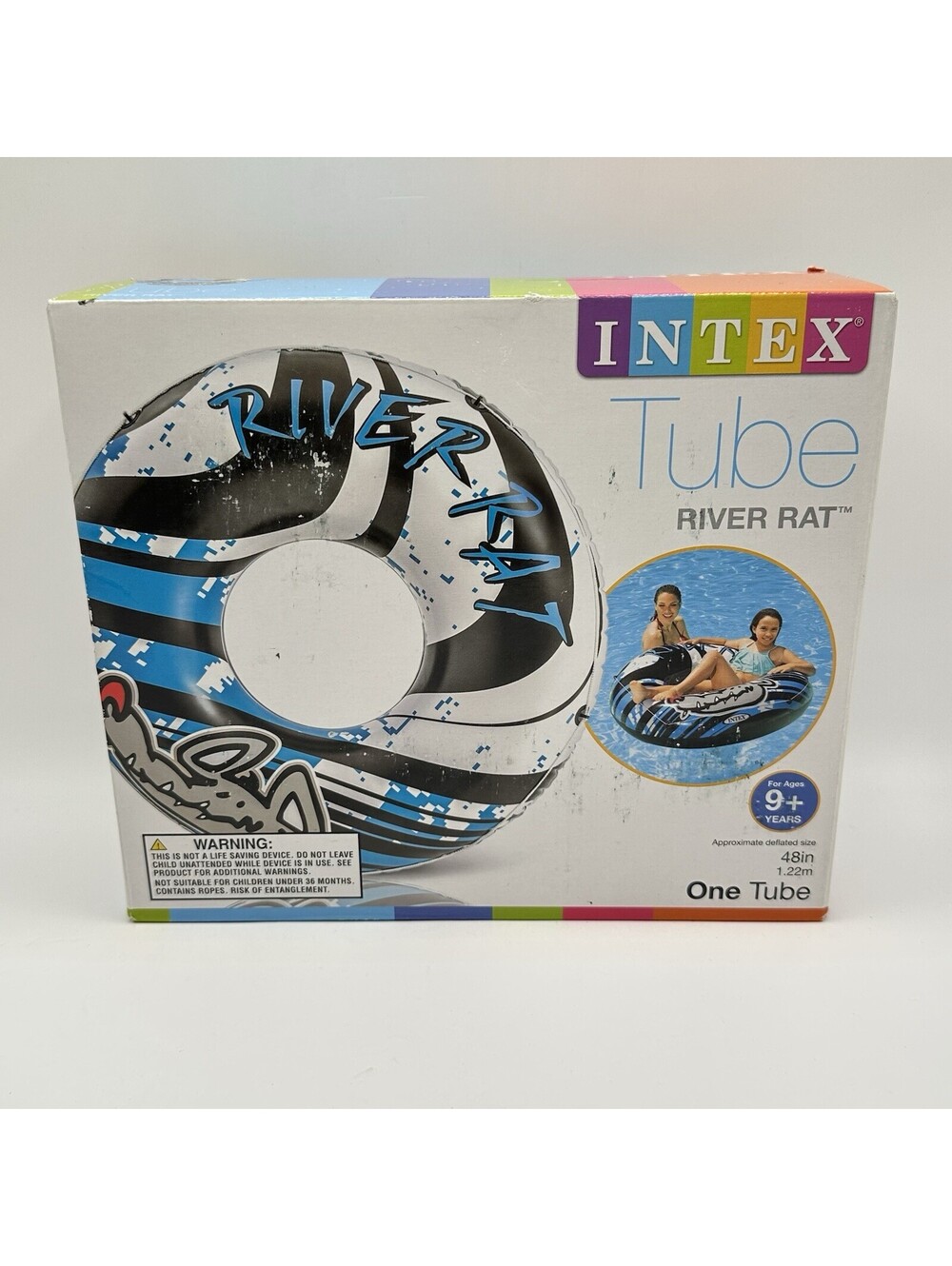 Intex River Rat Inflatable Tube 48" Blue & Black For Ages 9+ Durable Vinyl Pool